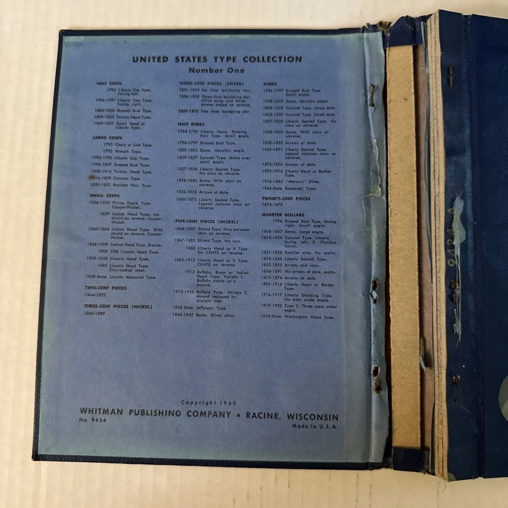 Vintage Whitman Bookshelf United States Type Set Small Coins Album #9434